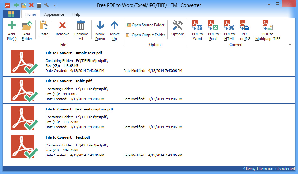 Free PDF to Word/Excel/JPG/TIFF/HTML Converter
